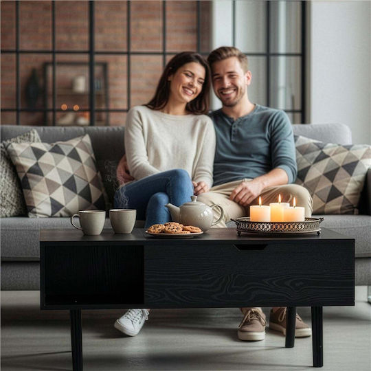 Rectangular Central Wooden Coffee Table with Lifting Mechanism Black W100xD50xH43cm