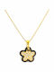 Atofio Kosmima Necklace With Flower Design In 14K Gold With Black Zircon