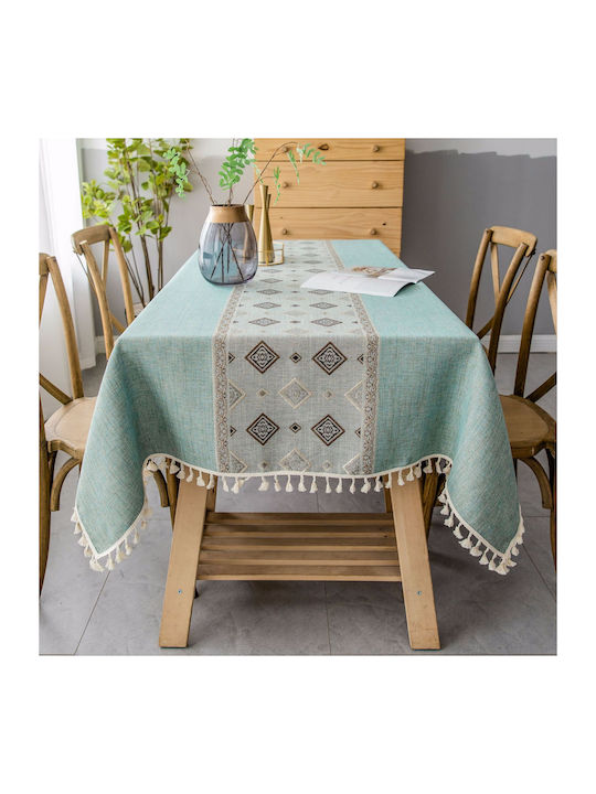 FRIPIA FRIPIA Leinen Tischtuch Mit Stickerei Blau 120x180cm