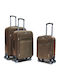 Fabric Beige Travel Suitcases Set of 3 with 4 Wheels