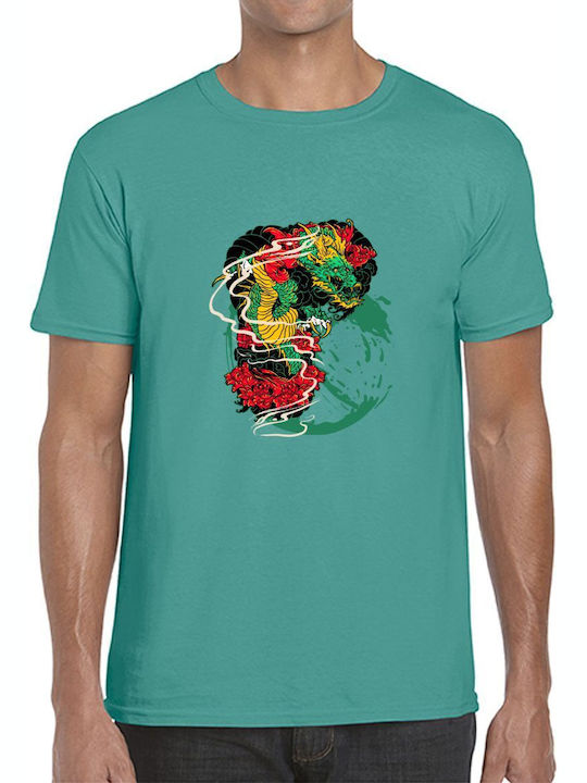 T-shirt Japanese Dragon Peonies Pop Culture Jad...