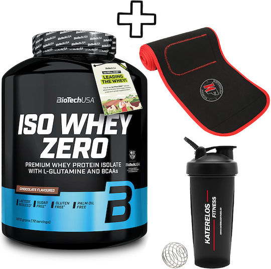 Biotech Usa Iso Whey Zero 1816g Vanilla & Katerelos Fitness Slimming Sweat Belt 130cm X 26.50cm X 5mm One Size & Katerelos Fitness Shaker 600ml Pink Custom Bundle