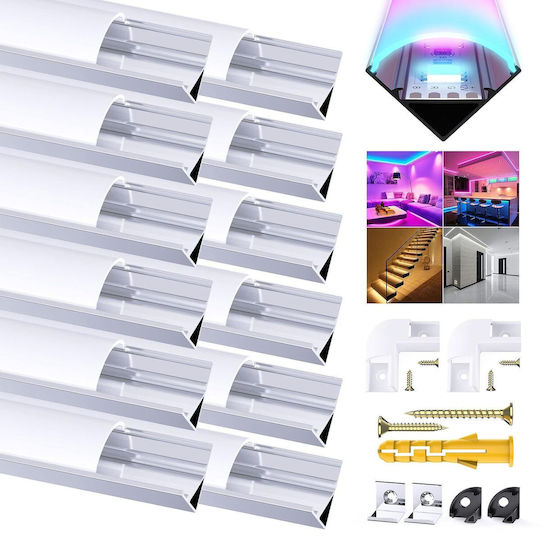 Set Profil Aluminiu Pentru Bandă LED Chesbung 12 Bucăți 1 M Formă V Alb