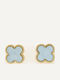 Sequoia Women's Steel Earrings Flower Design Gold Plated Light Blue Mother Of Pearl