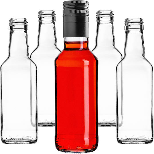 Glas Wein-/Getränkeflaschen 200ml Lange Schwarze Kappe 10 Stück