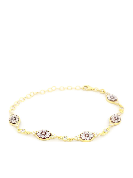Women's Silver Gold Plated Bracelet with Flower Design and Zircon 20cm
