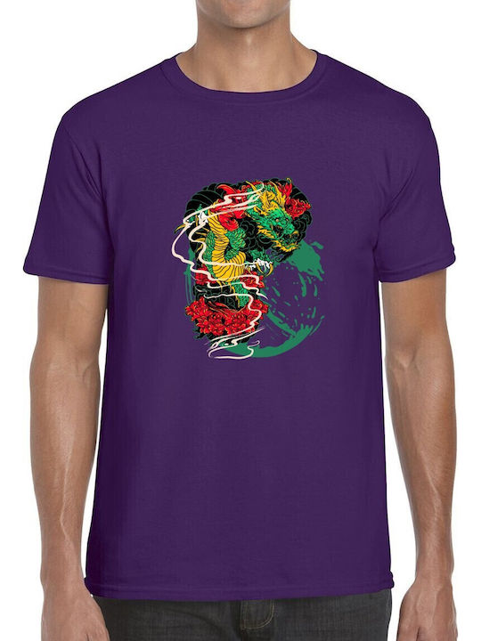 T-shirt Japanese Dragon Peonies Pop Culture Purple