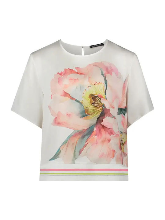 Betty Barclay Damenbluse Kurzärmelig Blumen Weiß