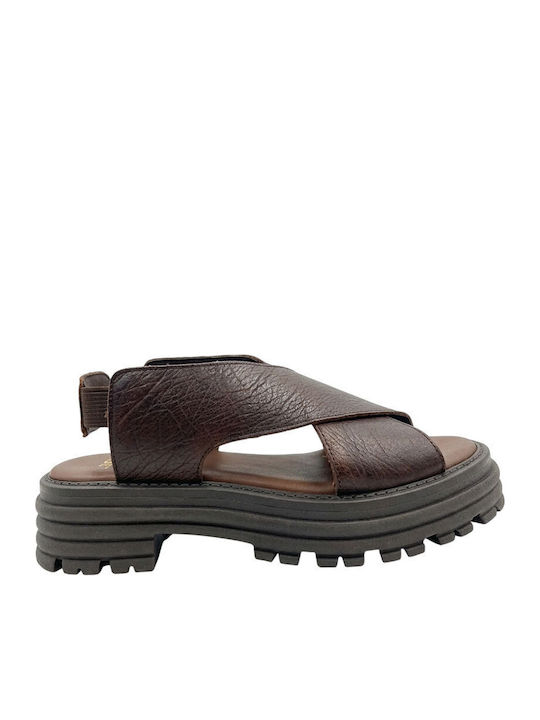 KMB Lederbraune Flache Sandalen für Damen