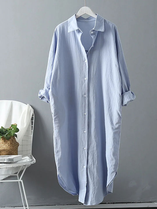 Midi Oversized Light Blue Shirt Dress Size 2XL ...