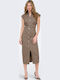 Sommer Midi Hemdkleid Kurzärmelig Olive