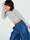 Top Pentru Copii Crop Top Cu Mâneci Lungi Alb - Albastru