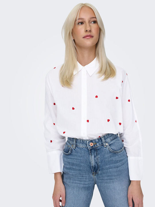 Only Langärmeliges Damen Denim Hemd Bright Weiß...