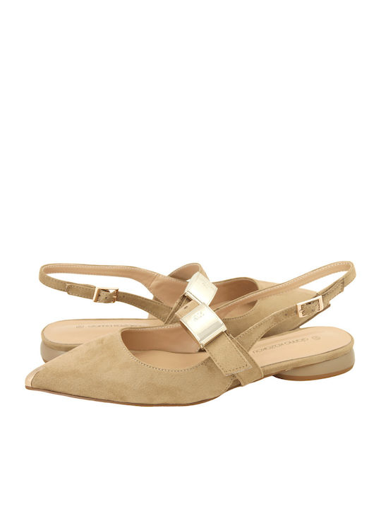 Suede Women's Ballerina Shoes Beige