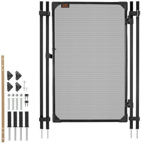 Vevor Pool Fence Gate 1.2 X 0.75 M Inground Swimming Pool Fences Gate Outdoor Security Fencing Door Kit Metal Latch Stopper 352 Gsm Teslin Pvc Mesh Square Tube Easy Installation Black