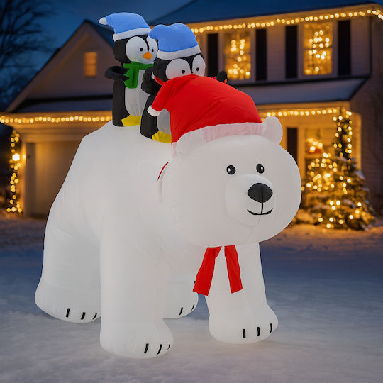 Urs Polar Gonflabil Exterior Iluminat Led Doi Pinguini Compresor Integrat 200x120x80 Cm Alb