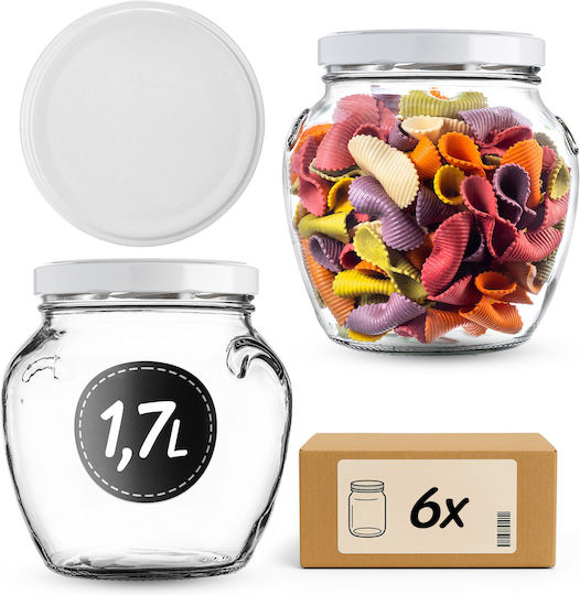 Kadax Set of 6 General Use Glass Jars with White Lid 1700ml 6 Pieces
