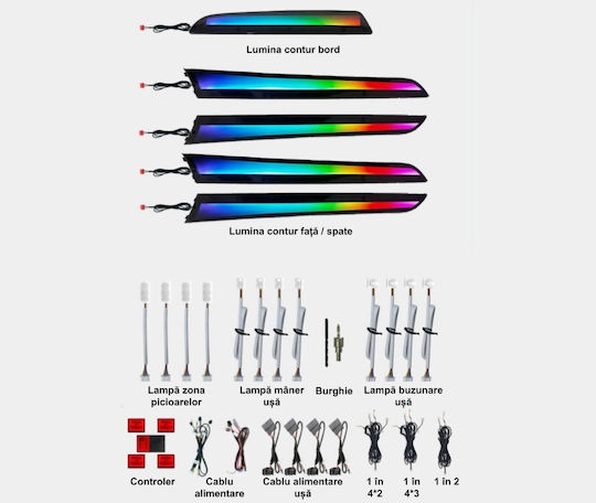 Интериорно Декоративно Осветление Dedicated Audi A5 8t 2008-2017 RGB Акрил 17 в 1 Динамичен Симфоничен Ефект Bluetooth App Button Control