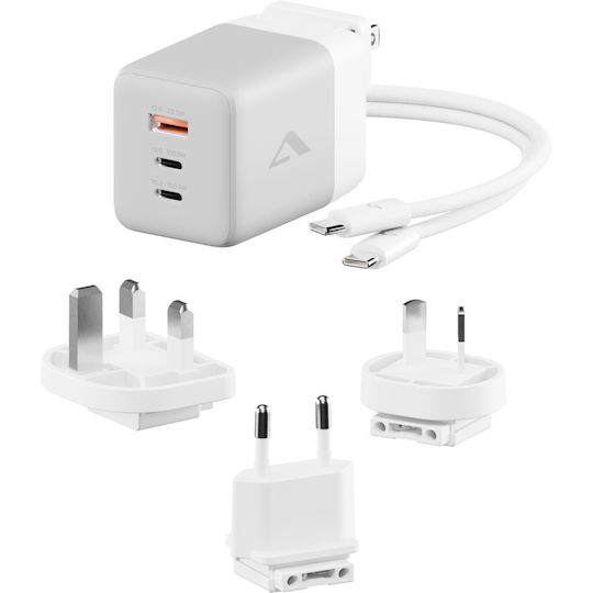 Alogic GaN Charger with USB-A Port and 2 USB-C Ports and USB-C - USB-C Cable 67W White