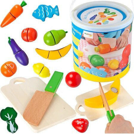 MalPlay Jucărie Fructe și Legume din Lemn pentru 2+ Ani 13 Bucăți