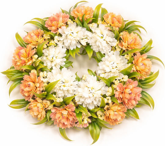 Artificial Crown 17cm Chrysanthemum Salmon-White
