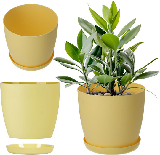 Kadax Γλάστρα Πλαστική Yellow Matte με Πιάτο 25x23εκ.