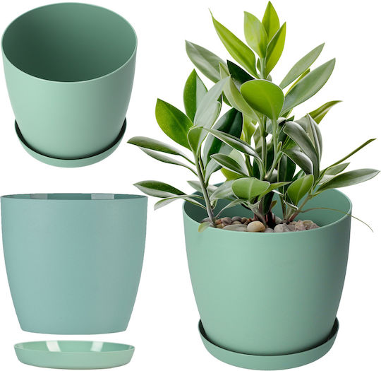 Kadax Ghiveci De Flori Din Plastic Verde Mat Cu Farfurie 18x16x14.5cm