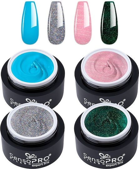 Set 4 Colored Twinkle Glam Uv Gels Sensopro Milano