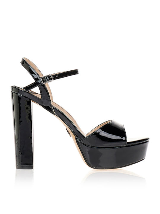 Tsoukalas Damen Sandalen aus Schwarz Lackleder
