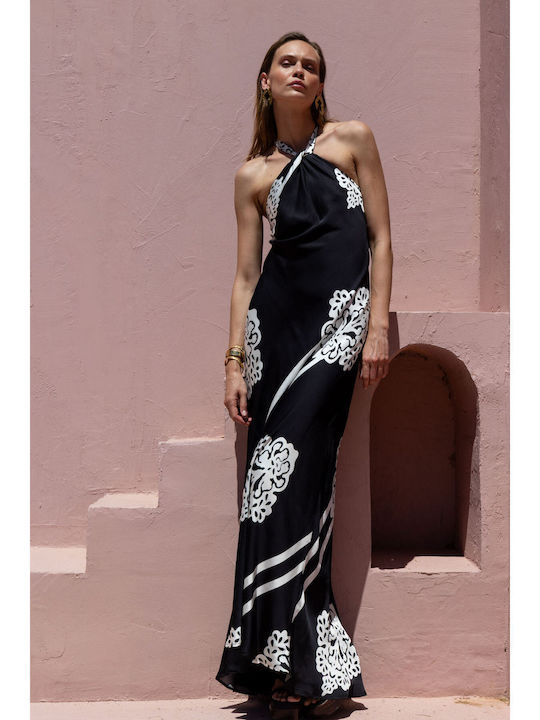 Summer Maxi Evening Open Back Dress Ecru / Black