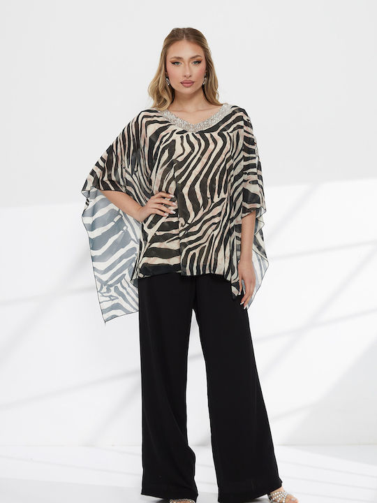 Women's Black Set with Loose Fit Leopard Trousers