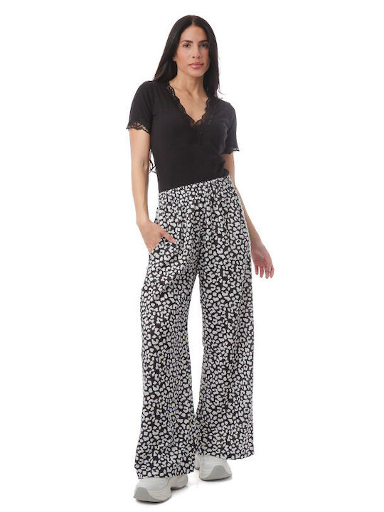Μαύρη Φαρδιά Παντελόνα Animal Print Ρίγες