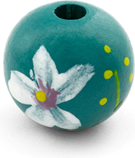 Wooden Flower Bead 23mm/ø4 Turquoise Package 12 Pieces