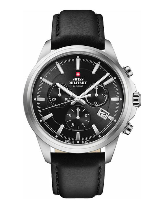 Swiss Military by Chrono Мъжки Часовник 40mm Хронограф На Батерия с Черна Кожена Каишка