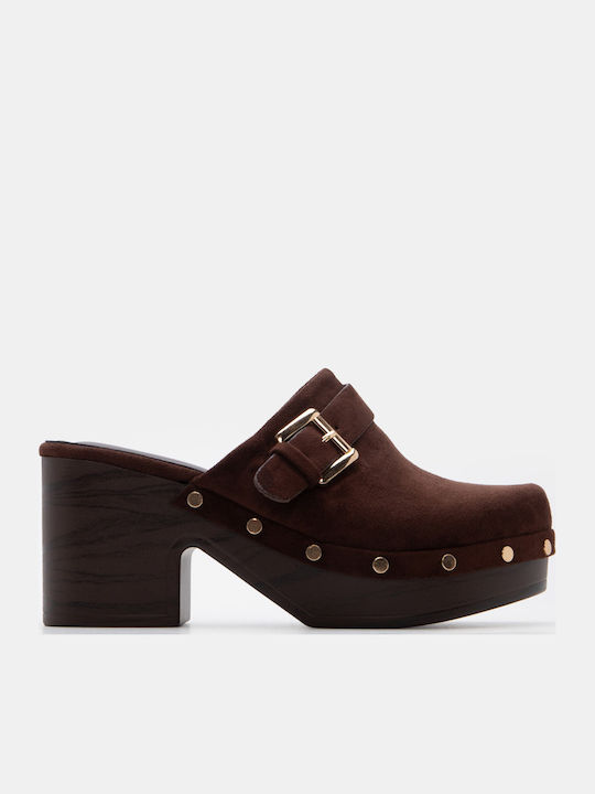 Luigi Suede Mules With High Heel In Brown Colour