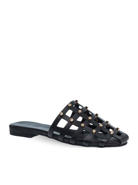 Leder Damen Pantoletten mit Absatz in Schwarz Farbe