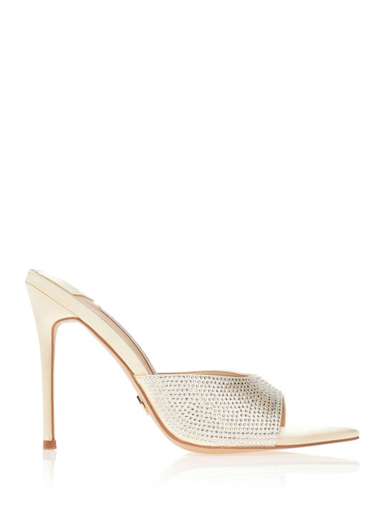 Tsoukalas Satin Mules with High Heel in Beige C...