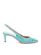 Leather Pointed Toe Heels with Mid Heel Light Blue