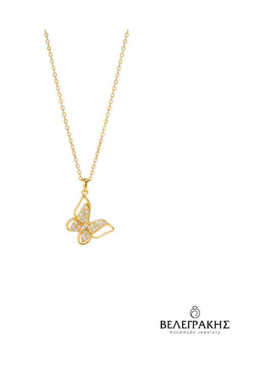 Velegrakis Necklace With Butterfly Design In Gold Plated Silver With Zircon