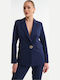 Fibes Langes Damen-Krepp Tailliertes Blazer Blau