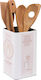 5Five Set of Wooden Cooking Utensils With Stand 4 Pieces Brown