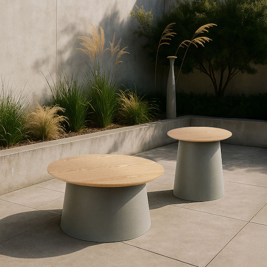 Round Side Table Zentra Made of Solid Wood Natural Gray 50x50x47.5 cm