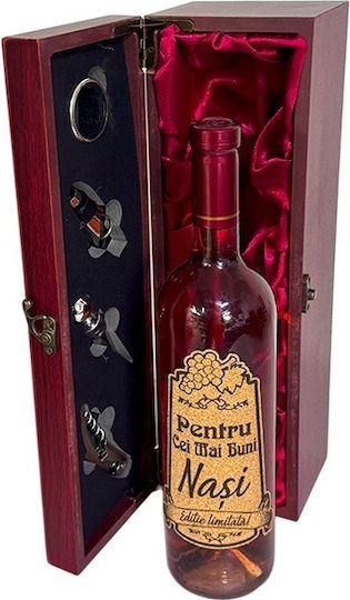 Elegante Holzbox mit Griff, Eine Flasche Wein, Nachricht Best Godparents, 4 Barzubehör