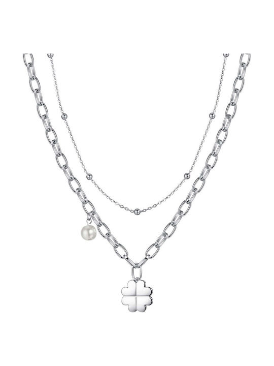 Luca Barra Double Necklace Made of Steel