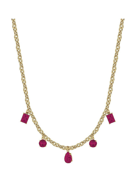 Luca Barra Necklace Gold Plated Steel with Red Zircon