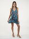 Sommer Mini Damenkleid Blau Mit Türkis und Goldenen Details