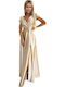 Summer Maxi Evening Satin Dress Gold