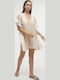 Ble Resort Collection One Size 100% Γυναικείο Καφτάνι Παραλίας Ασπρο/χρυσο