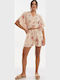 Damen-Shorts Beige Mit Rote/Goldene Blumen
