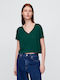 Γυναικείο Καλοκαιρινό Crop Top Λινό με V Λαιμόκοψη Rain Forest Green